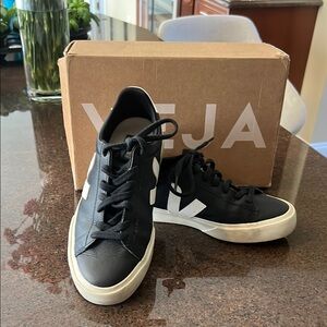 Veja Black and White Athletic Shoes with Low-Top Design